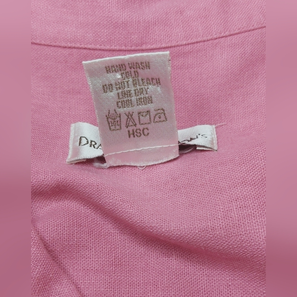 Draper's & Damon Pink Linen Button Up Top Size Large Blouse Embroidered Top Boho - Picture 8 of 10